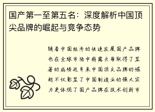 国产第一至第五名：深度解析中国顶尖品牌的崛起与竞争态势